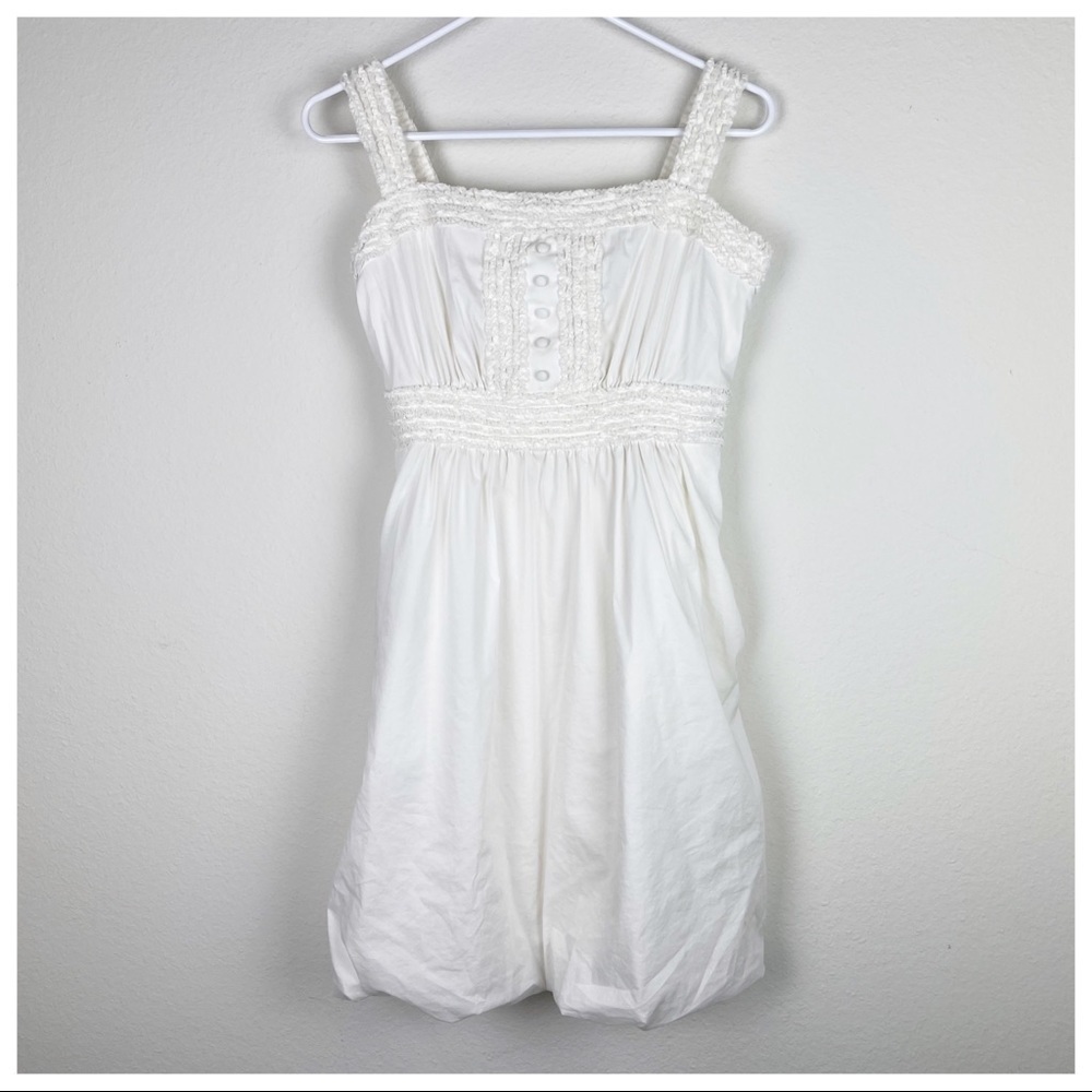 BCBGMaxAzria White Bubble Dress with Tie, Side Pockets, Adjustable‎ Straps​​​​​